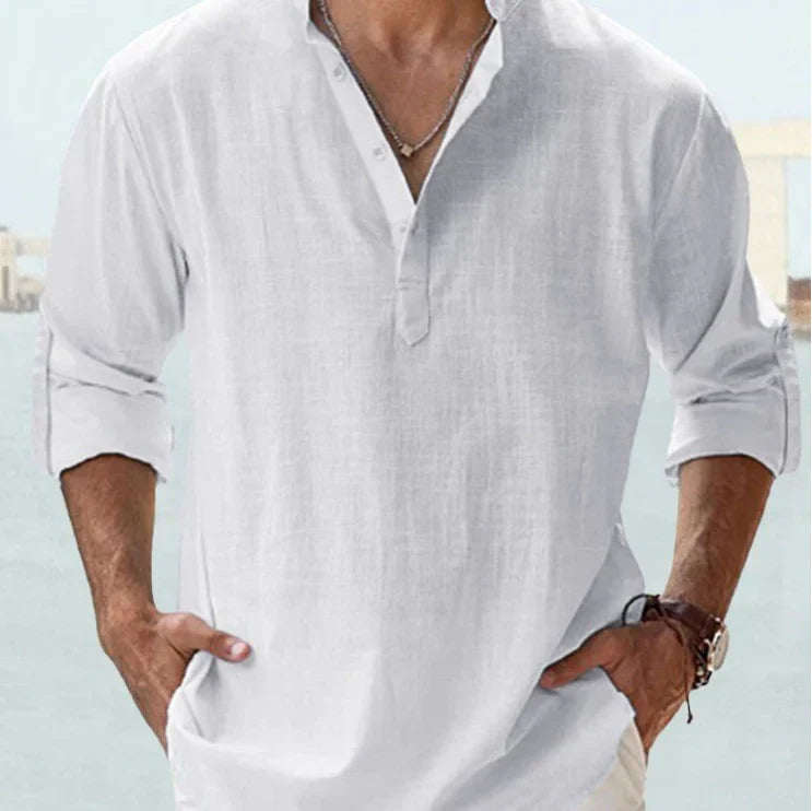 Men’s Casual Long Sleeve Shirt | Henley Neck