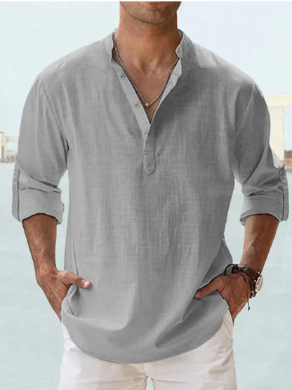 Men’s Casual Long Sleeve Shirt | Henley Neck