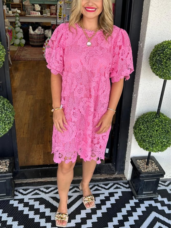 Women’s Floral Lace Puff Sleeve Dress | Mini
