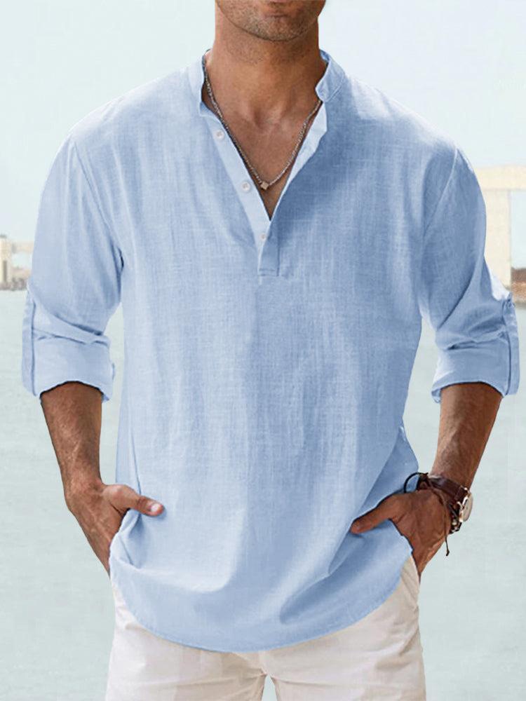 Men’s Casual Long Sleeve Shirt | Henley Neck