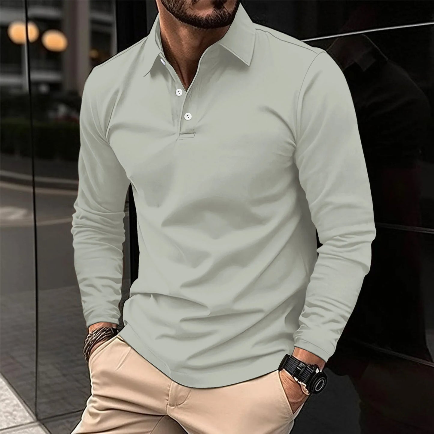 Men’s Long Sleeve Polo Shirt | Button-Up