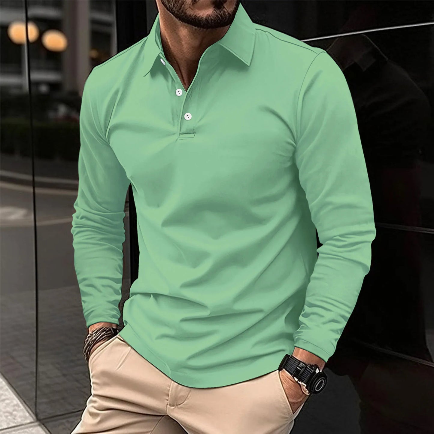 Men’s Long Sleeve Polo Shirt | Button-Up