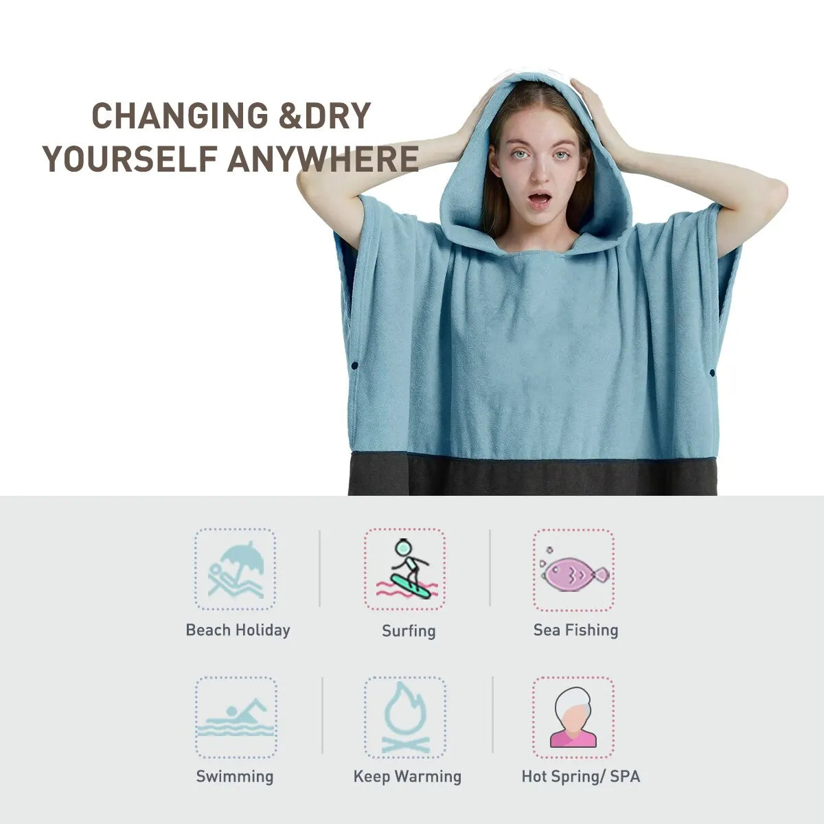 Hooded Surf Poncho Towel – Quick-Dry Microfiber Changing Robe