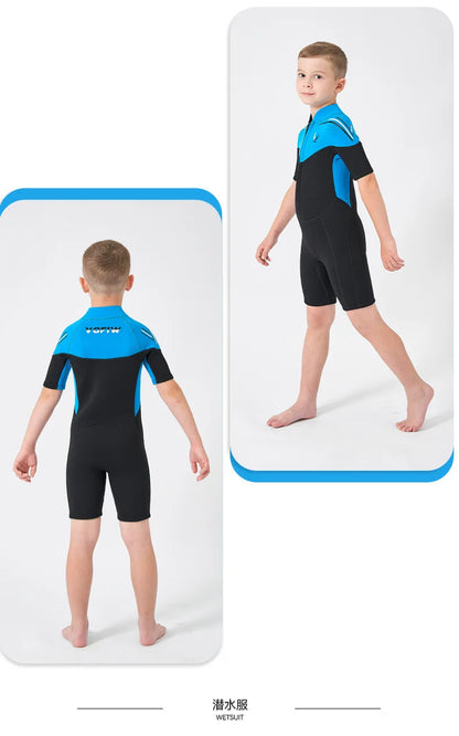 Thermal Neoprene Kids Wetsuit – Short Sleeve Zip Suit for Swimming, Surfing & Snorkeling