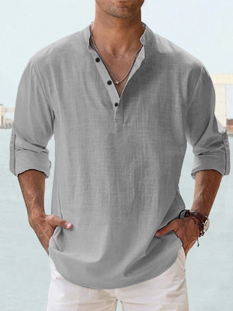 Men’s Casual Long Sleeve Shirt | Henley Neck