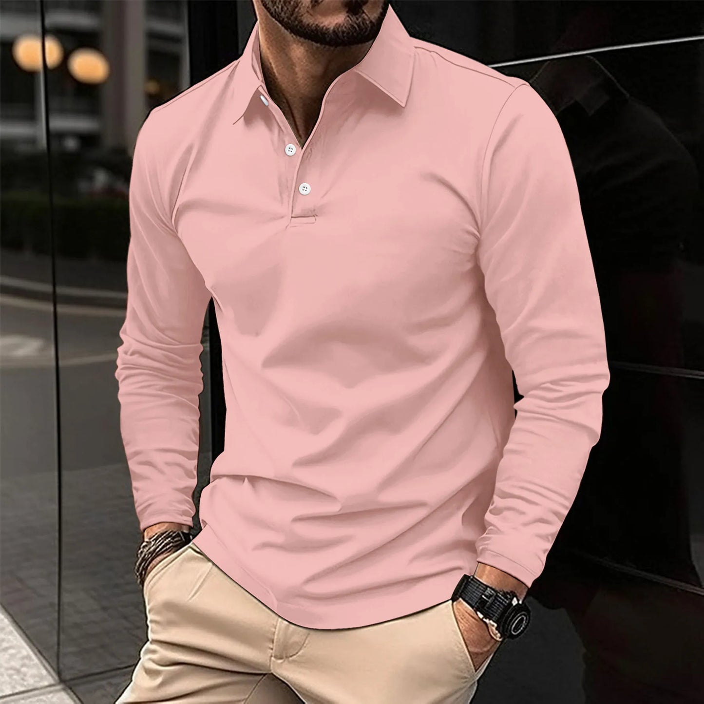 Men’s Long Sleeve Polo Shirt | Button-Up