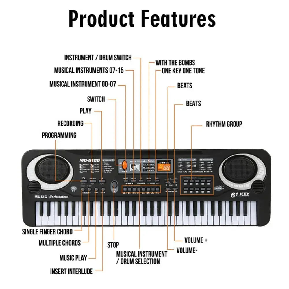 61-Key Keyboard with Microphone – The Perfect Musical Toy for Kids!