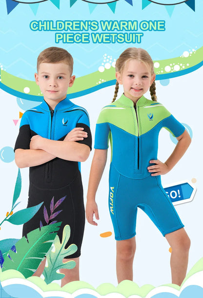 Thermal Neoprene Kids Wetsuit – Short Sleeve Zip Suit for Swimming, Surfing & Snorkeling