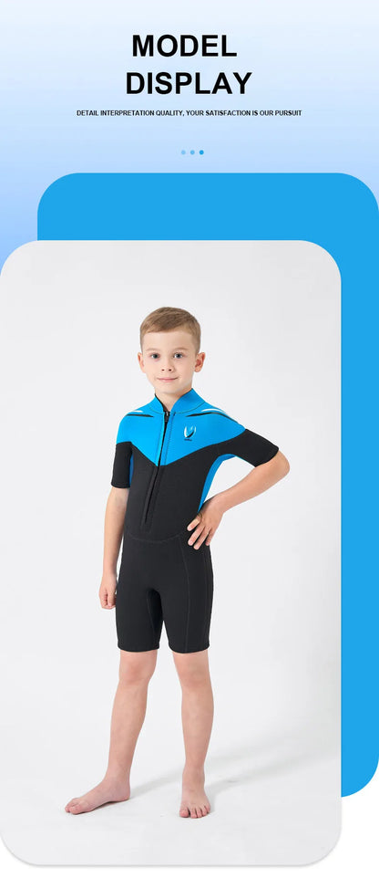 Thermal Neoprene Kids Wetsuit – Short Sleeve Zip Suit for Swimming, Surfing & Snorkeling