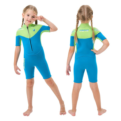 Thermal Neoprene Kids Wetsuit – Short Sleeve Zip Suit for Swimming, Surfing & Snorkeling