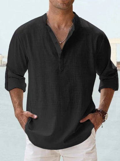 Men’s Casual Long Sleeve Shirt | Henley Neck