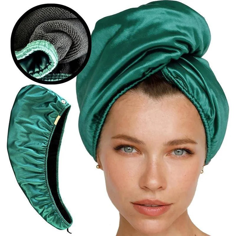 CurlCare Luxe Hair Turban – Satin & Microfiber Drying Wrap for Curly Hair