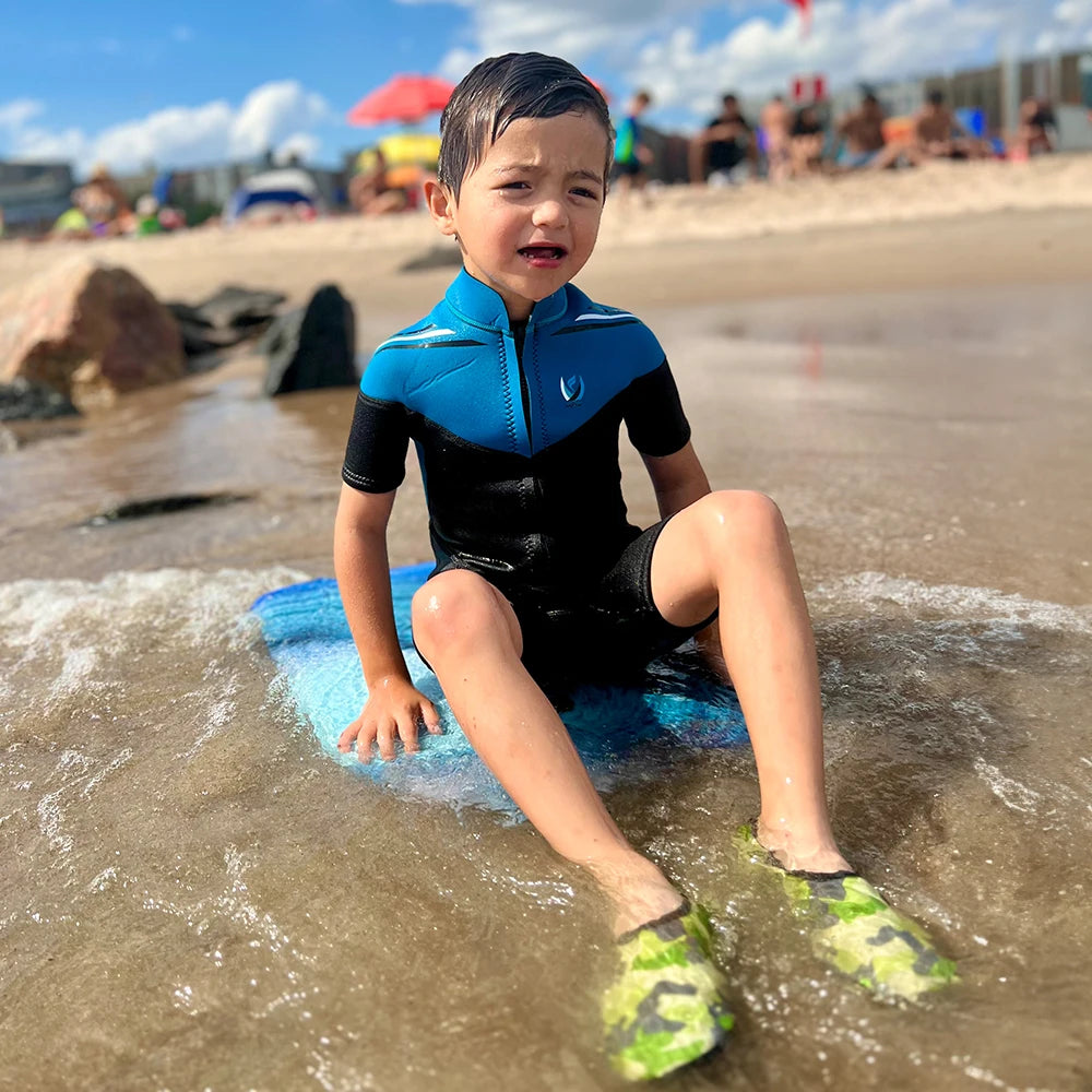 Thermal Neoprene Kids Wetsuit – Short Sleeve Zip Suit for Swimming, Surfing & Snorkeling