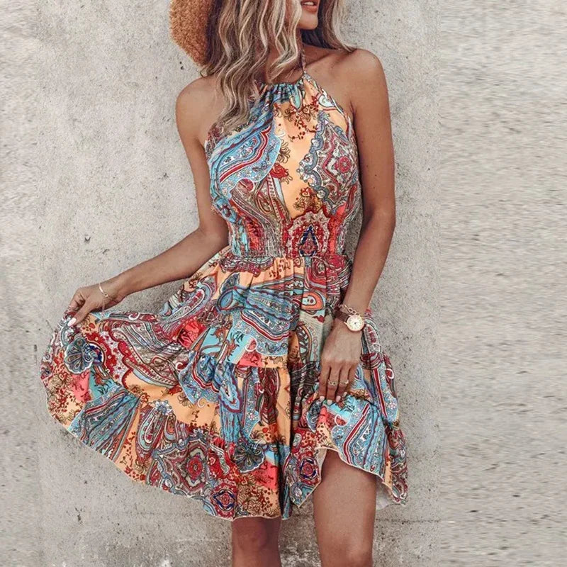 Women’s Boho Halter Dress |Mini