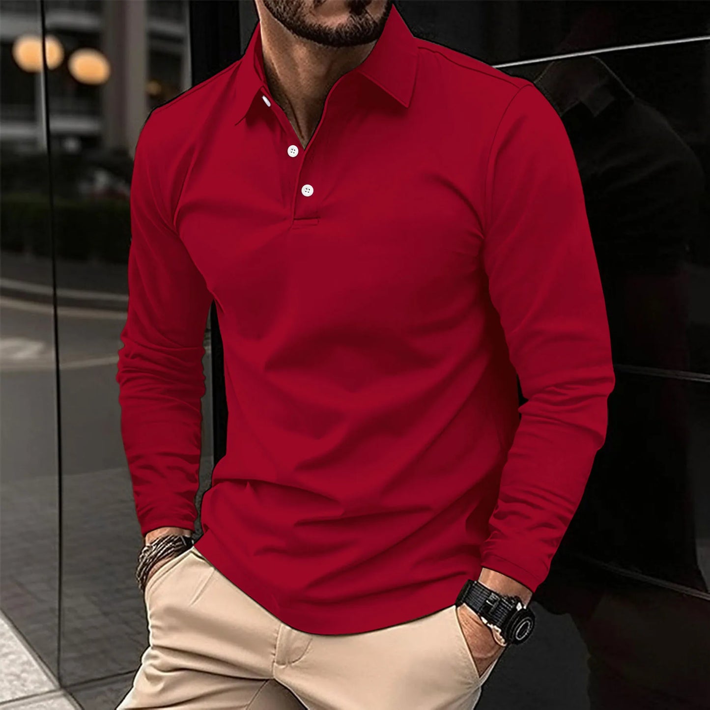 Men’s Long Sleeve Polo Shirt | Button-Up