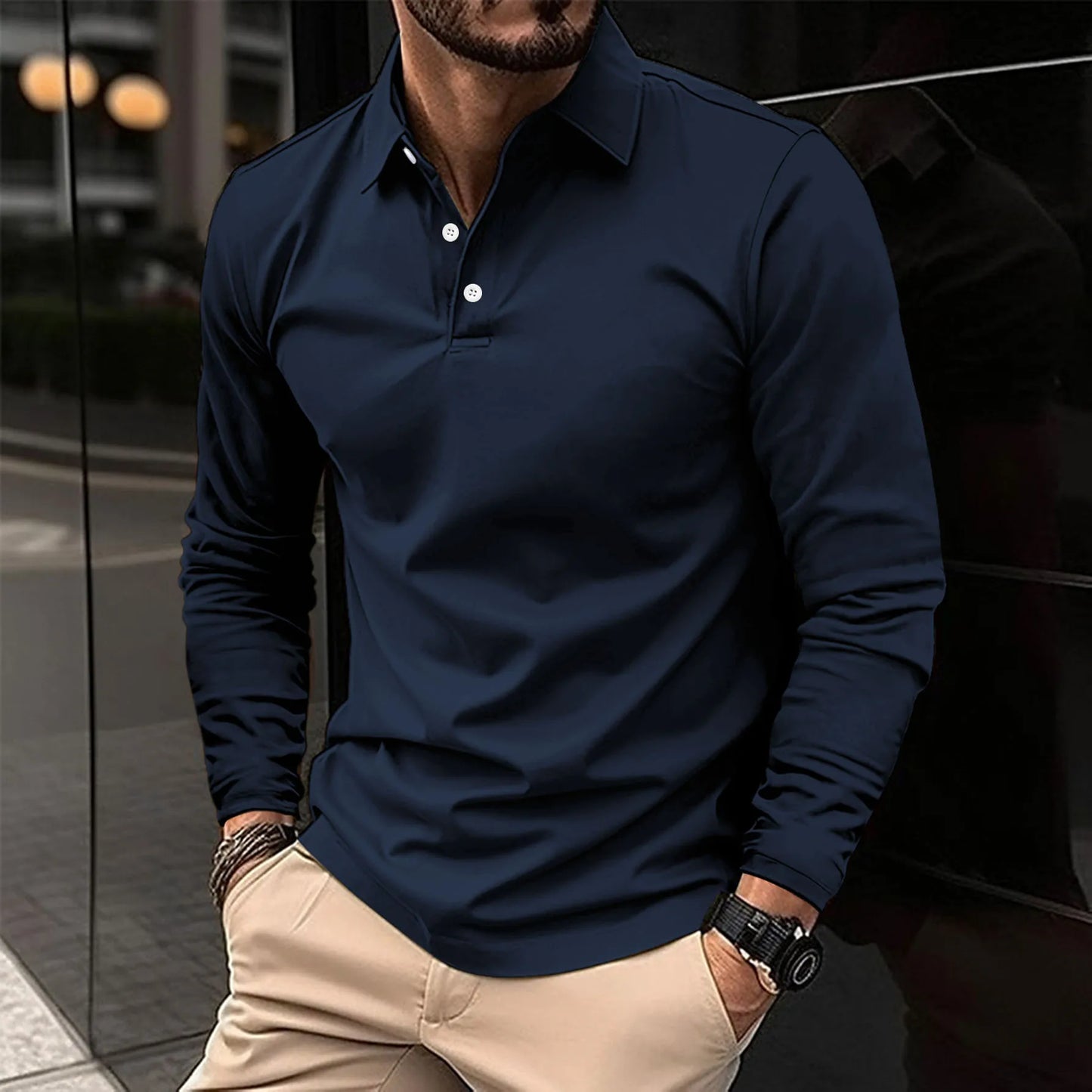 Men’s Long Sleeve Polo Shirt | Button-Up
