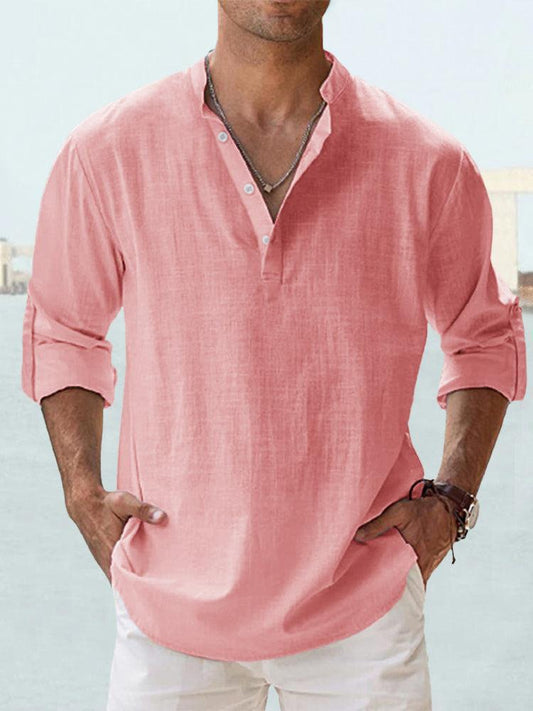 Men’s Casual Long Sleeve Shirt | Henley Neck