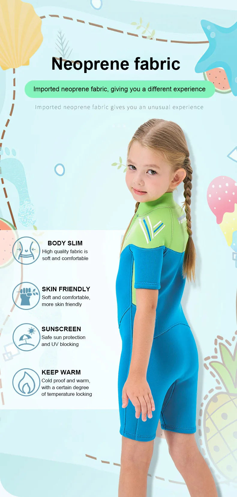 Thermal Neoprene Kids Wetsuit – Short Sleeve Zip Suit for Swimming, Surfing & Snorkeling