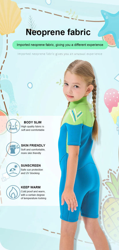 Thermal Neoprene Kids Wetsuit – Short Sleeve Zip Suit for Swimming, Surfing & Snorkeling