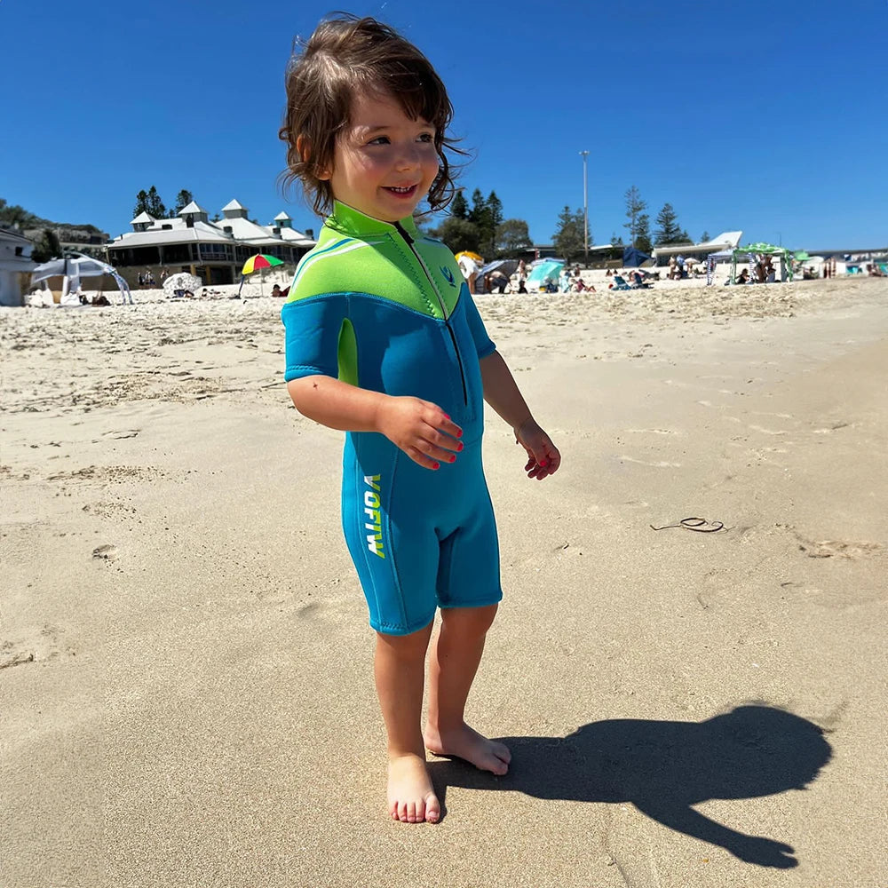 Thermal Neoprene Kids Wetsuit – Short Sleeve Zip Suit for Swimming, Surfing & Snorkeling