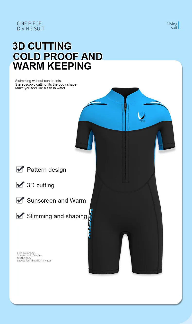 Thermal Neoprene Kids Wetsuit – Short Sleeve Zip Suit for Swimming, Surfing & Snorkeling