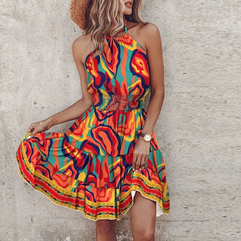Women’s Boho Halter Dress |Mini