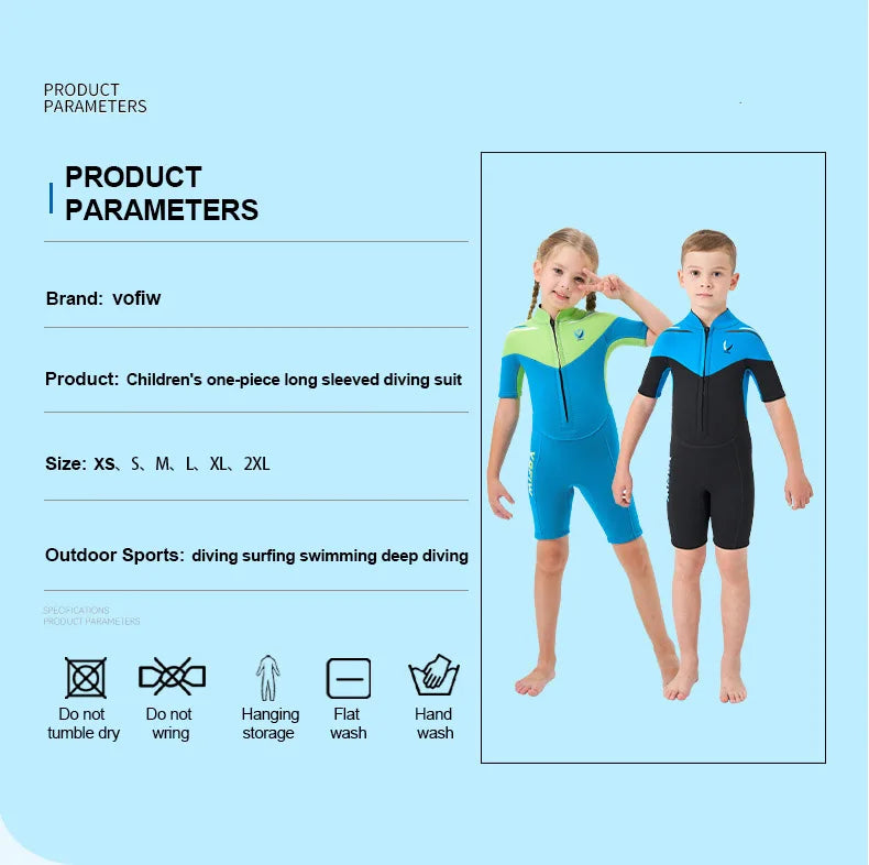 Thermal Neoprene Kids Wetsuit – Short Sleeve Zip Suit for Swimming, Surfing & Snorkeling