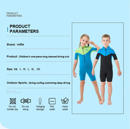 Thermal Neoprene Kids Wetsuit – Short Sleeve Zip Suit for Swimming, Surfing & Snorkeling