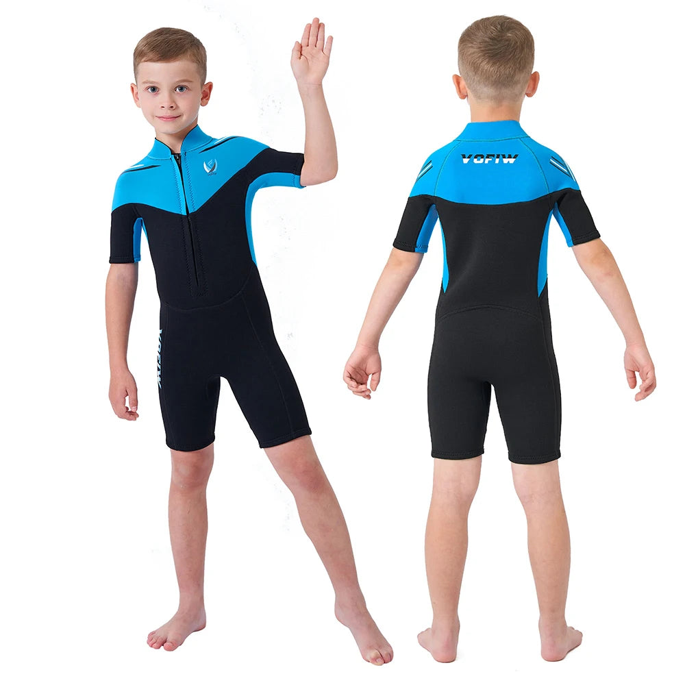 Thermal Neoprene Kids Wetsuit – Short Sleeve Zip Suit for Swimming, Surfing & Snorkeling