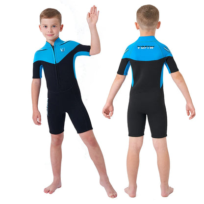 Thermal Neoprene Kids Wetsuit – Short Sleeve Zip Suit for Swimming, Surfing & Snorkeling