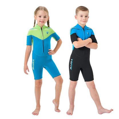 Thermal Neoprene Kids Wetsuit – Short Sleeve Zip Suit for Swimming, Surfing & Snorkeling