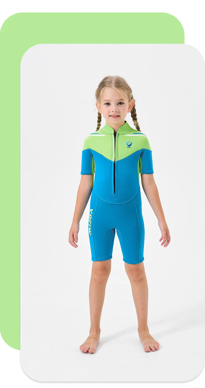 Thermal Neoprene Kids Wetsuit – Short Sleeve Zip Suit for Swimming, Surfing & Snorkeling