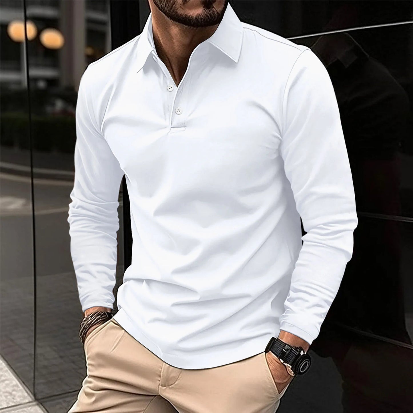 Men’s Long Sleeve Polo Shirt | Button-Up