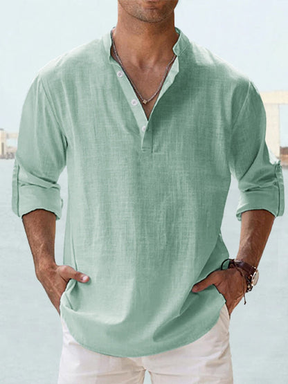 Men’s Casual Long Sleeve Shirt | Henley Neck