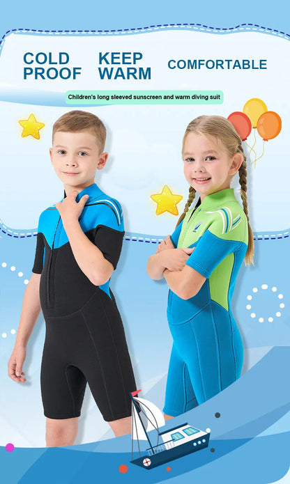 Thermal Neoprene Kids Wetsuit – Short Sleeve Zip Suit for Swimming, Surfing & Snorkeling