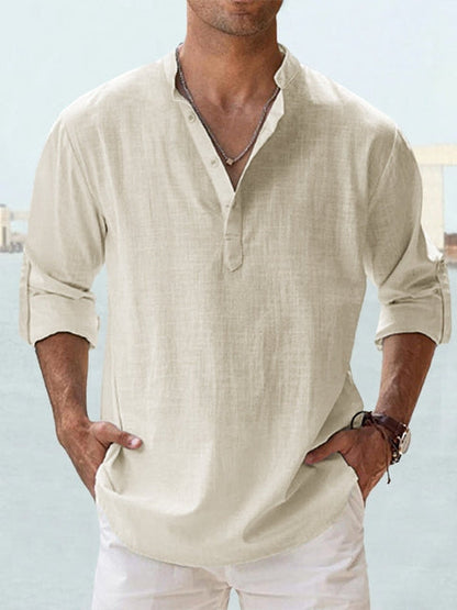Men’s Casual Long Sleeve Shirt | Henley Neck