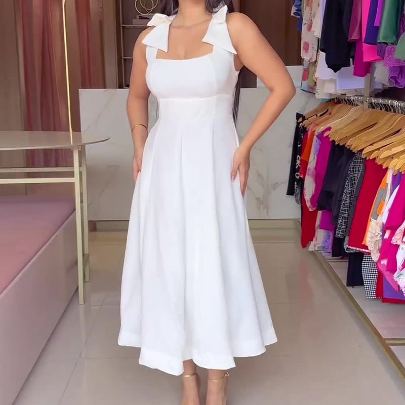 Women’s Bow Strap Sleeveless Dress | Midi