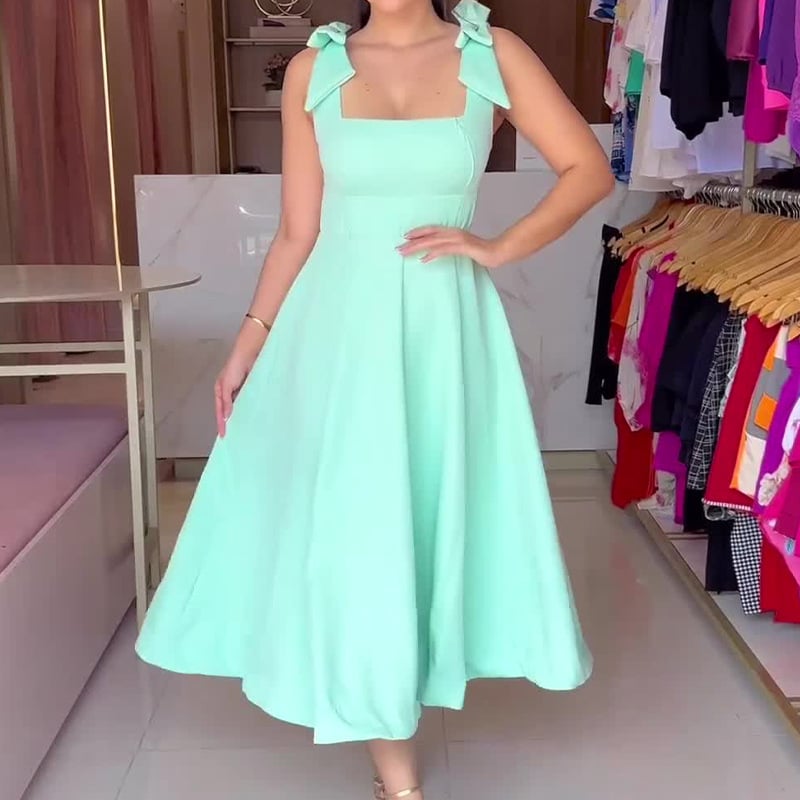 Women’s Bow Strap Sleeveless Dress | Midi