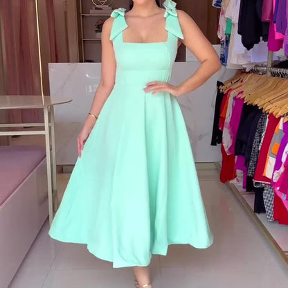 Women’s Bow Strap Sleeveless Dress | Midi