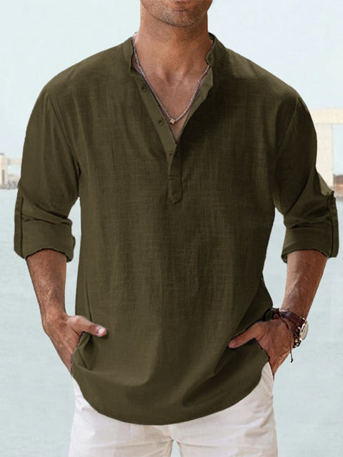 Men’s Casual Long Sleeve Shirt | Henley Neck