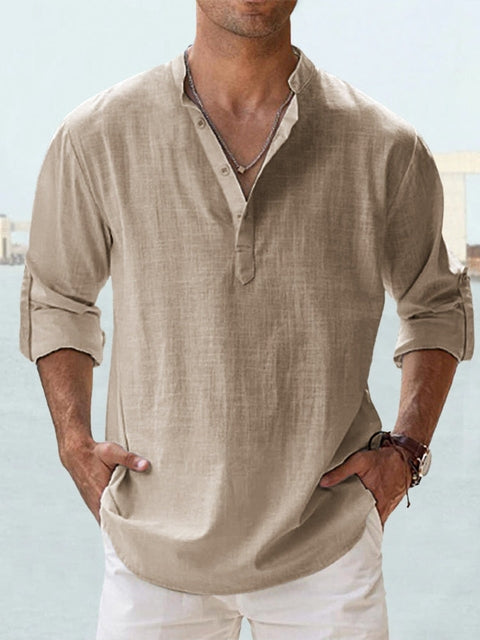 Men’s Casual Long Sleeve Shirt | Henley Neck