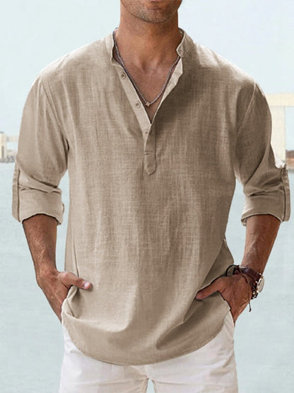 Men’s Casual Long Sleeve Shirt | Henley Neck